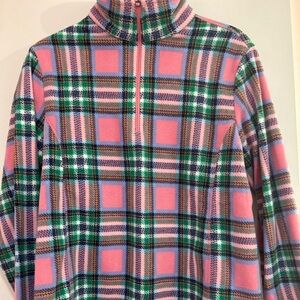 Lands End New Quarter Zip Fleece Pullover in Bright Orchid Plaid Size Medium